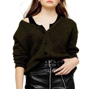Topshop Button Front Cropped Cardigan Sweater In Metallic Brown